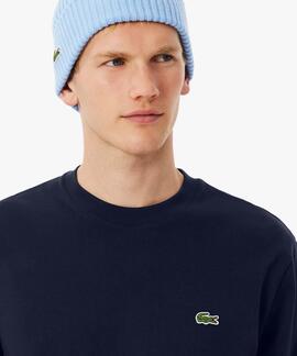 CAMISETA DE MANGA LARGA EN PUNTO DE ALGODÓN AZUL MARINO