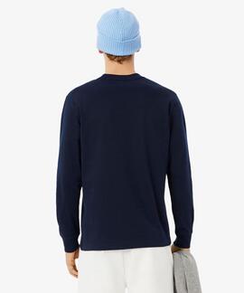 CAMISETA DE MANGA LARGA EN PUNTO DE ALGODÓN AZUL MARINO