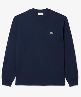 CAMISETA DE MANGA LARGA EN PUNTO DE ALGODÓN AZUL MARINO