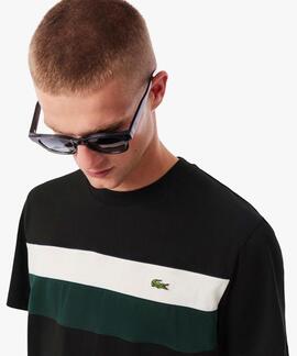 CAMISETA COLOR BLOCK DE PUNTO JERSEY NEGRO, BLANCO, VERDE