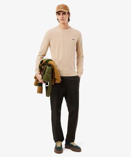 JERSEY LACOSTE CUELLO REDONDO BEIGE