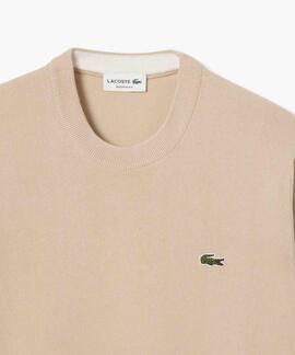 JERSEY LACOSTE CUELLO REDONDO BEIGE