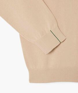 JERSEY LACOSTE CUELLO REDONDO BEIGE