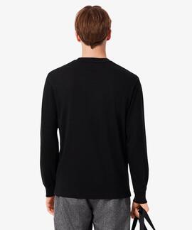 CAMISETA DE MANGA LARGA EN PUNTO DE ALGODÓN NEGRO