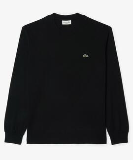 CAMISETA DE MANGA LARGA EN PUNTO DE ALGODÓN NEGRO