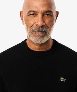 JERSEY LACOSTE CUELLO REDONDO NEGRO
