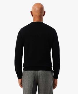 JERSEY LACOSTE CUELLO REDONDO NEGRO