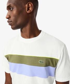 CAMISETA COLOR BLOCK DE PUNTO JERSEY BLANCO, VERDE KAKI, VIO