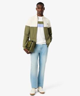 CAMISETA COLOR BLOCK DE PUNTO JERSEY BLANCO, VERDE KAKI, VIO
