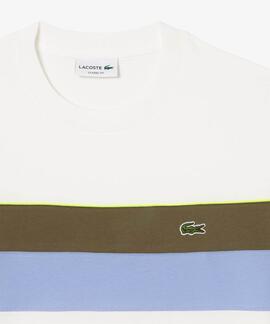 CAMISETA COLOR BLOCK DE PUNTO JERSEY BLANCO, VERDE KAKI, VIO