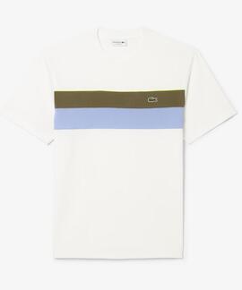 CAMISETA COLOR BLOCK DE PUNTO JERSEY BLANCO, VERDE KAKI, VIO
