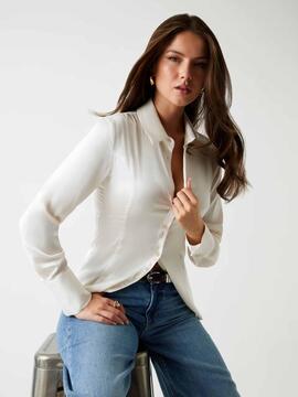 CAMISA DE SATÉN FERNANDA CORSET SLIM FIT BLANCA
