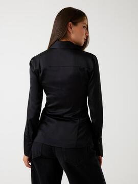 CAMISA DE SATÉN SLIM FIT FERNANDA CORSET NEGRA