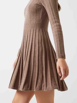 VESTIDO MINI MORGAN DRESS SLIM FIT DE PUNTO TEXTURIZADO BEIG