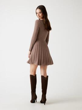 VESTIDO MINI MORGAN DRESS SLIM FIT DE PUNTO TEXTURIZADO BEIG
