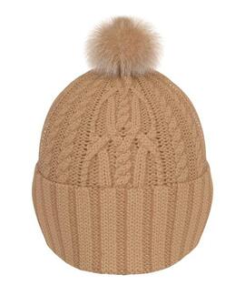 GORRO CON POMPÓN KENDRA PUNTO TRENZADO CAMEL