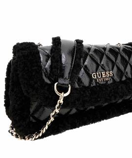 MINI BANDOLERA CRISTI NEGRA PESPUNTEADA CON PELO SINTÉTICO