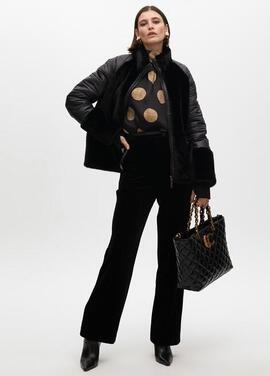 ABRIGO COMBINADO PLUMAS PELO NEGRO