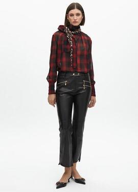 CAMISA LAZADA ANIMAL PRINT COMBINADA CON TARTÁN ROJO Y NEGRO