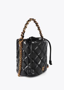 BOLSO BOMBONERA ACOLCHADO Y PESPUNTEADO CON LOGO LC NEGRO