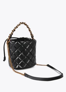 BOLSO BOMBONERA ACOLCHADO Y PESPUNTEADO CON LOGO LC NEGRO