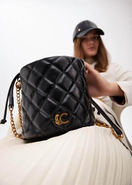 BOLSO BOMBONERA ACOLCHADO Y PESPUNTEADO CON LOGO LC NEGRO