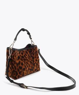 BOLSO TEJIDO ANIMAL PRINT MARRÓN Y NEGRO CON PARCHE ESCUDO