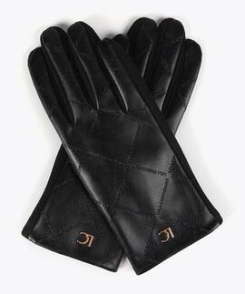 GUANTES EFECTO PIEL LOGO CRUZADO ROMBOS NEGRO