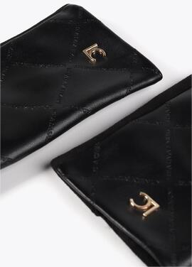 GUANTES EFECTO PIEL LOGO CRUZADO ROMBOS NEGRO
