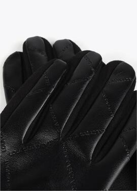 GUANTES EFECTO PIEL LOGO CRUZADO ROMBOS NEGRO