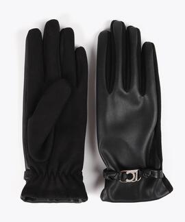 GUANTES EFECTO PIEL NEGROS CON PULSERA Y LOGO OVALADO
