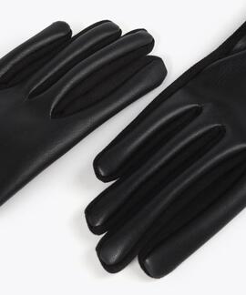GUANTES EFECTO PIEL NEGROS CON PULSERA Y LOGO OVALADO