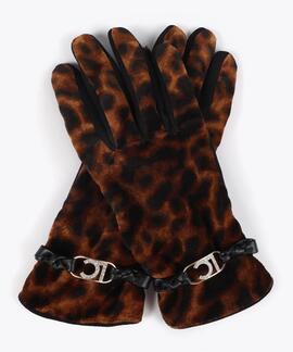 GUANTES EFECTO PIEL ANIMAL PRINT CON PULSERA Y LOGO OVALADO