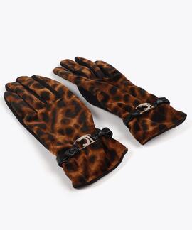 GUANTES EFECTO PIEL ANIMAL PRINT CON PULSERA Y LOGO OVALADO