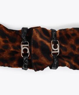 GUANTES EFECTO PIEL ANIMAL PRINT CON PULSERA Y LOGO OVALADO