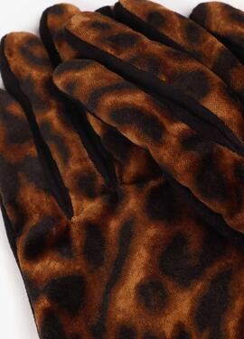 GUANTES EFECTO PIEL ANIMAL PRINT CON PULSERA Y LOGO OVALADO