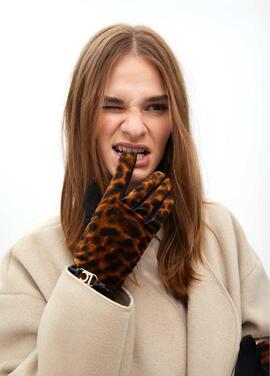 GUANTES EFECTO PIEL ANIMAL PRINT CON PULSERA Y LOGO OVALADO