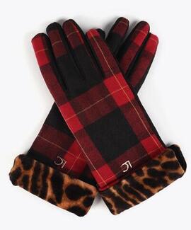 GUANTES COMBINADOS ANIMAL PRINT CON TARTÁN ROJO Y NEGRO