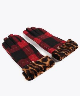GUANTES COMBINADOS ANIMAL PRINT CON TARTÁN ROJO Y NEGRO