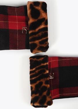 GUANTES COMBINADOS ANIMAL PRINT CON TARTÁN ROJO Y NEGRO