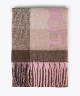 BUFANDA CUADROS GRIS Y ROSA CON LOGO GRANDE
