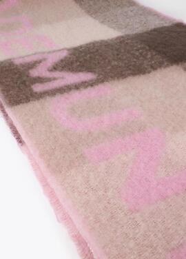 BUFANDA CUADROS GRIS Y ROSA CON LOGO GRANDE