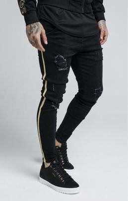 DISTRESSDED GOLD TAPE DENIMS BLACK