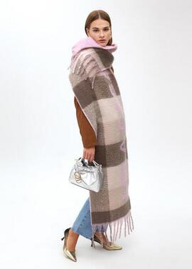 BUFANDA CUADROS GRIS Y ROSA CON LOGO GRANDE