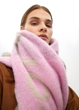 BUFANDA CUADROS GRIS Y ROSA CON LOGO GRANDE