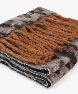 BUFANDA ANIMAL PRINT CRUDO Y MARRÓN CON FLECOS
