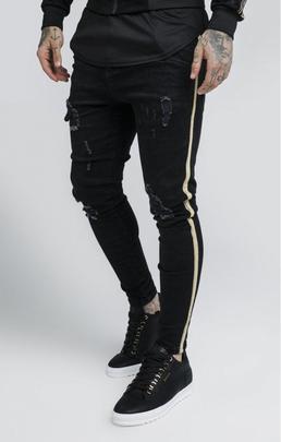 DISTRESSDED GOLD TAPE DENIMS BLACK