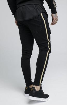 DISTRESSDED GOLD TAPE DENIMS BLACK