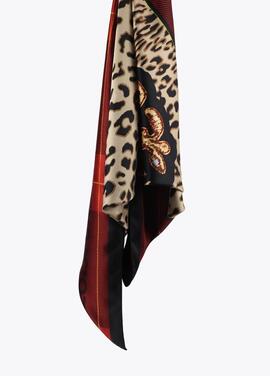 PAÑUELO ANIMAL PRINT Y TARTÁN ROJO-NEGRO