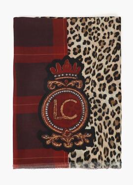 FOULAR COMBINADO ANIMAL PRINT Y TARTÁN ROJO-NEGRO